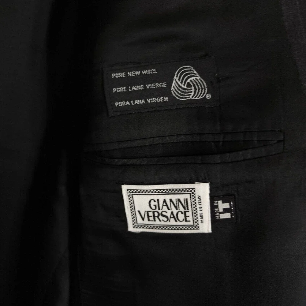 Gianni Versace Mens Blazer Vtg 90s Gray Pinstripe Virgin Wool Suit Jacket NWT 51